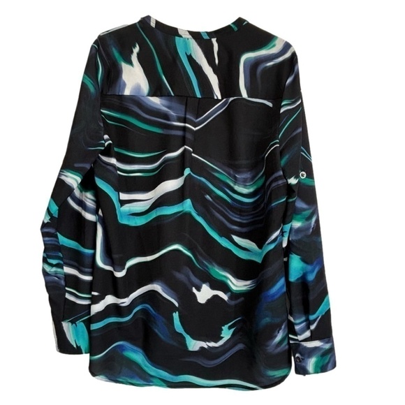Calvin Klein abstract multi-colour Polyester blouse roll tab sleeve size L - Picture 3 of 15
